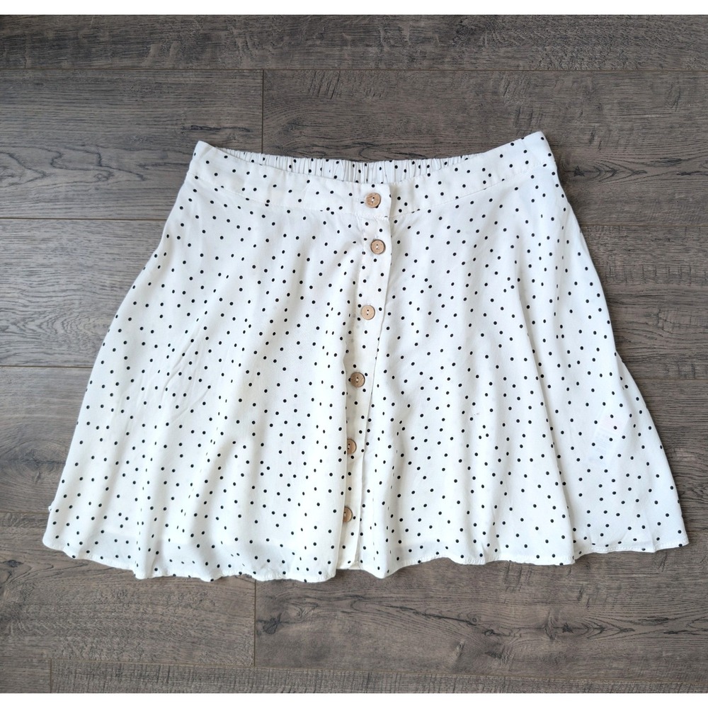 New Look White Polka Dot Button Front Viscose Skater Mini Skirt Size 8 Petite